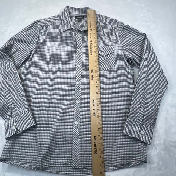 Kenneth Cole Awearness Men's Blue Gray Button Front 17.5 34/35 Non Iron Slim Fit - Picture 5 of 7